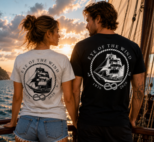 T-Shirt schwarz grau 50 Jahre Eye of the Wind